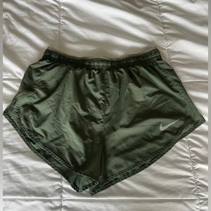 green nike athletic shorts with lighter green top trim (with liner)